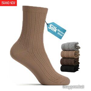 Merino Wool Silk Blend Crew Socks Women Winter Warm Soft 4-Pack